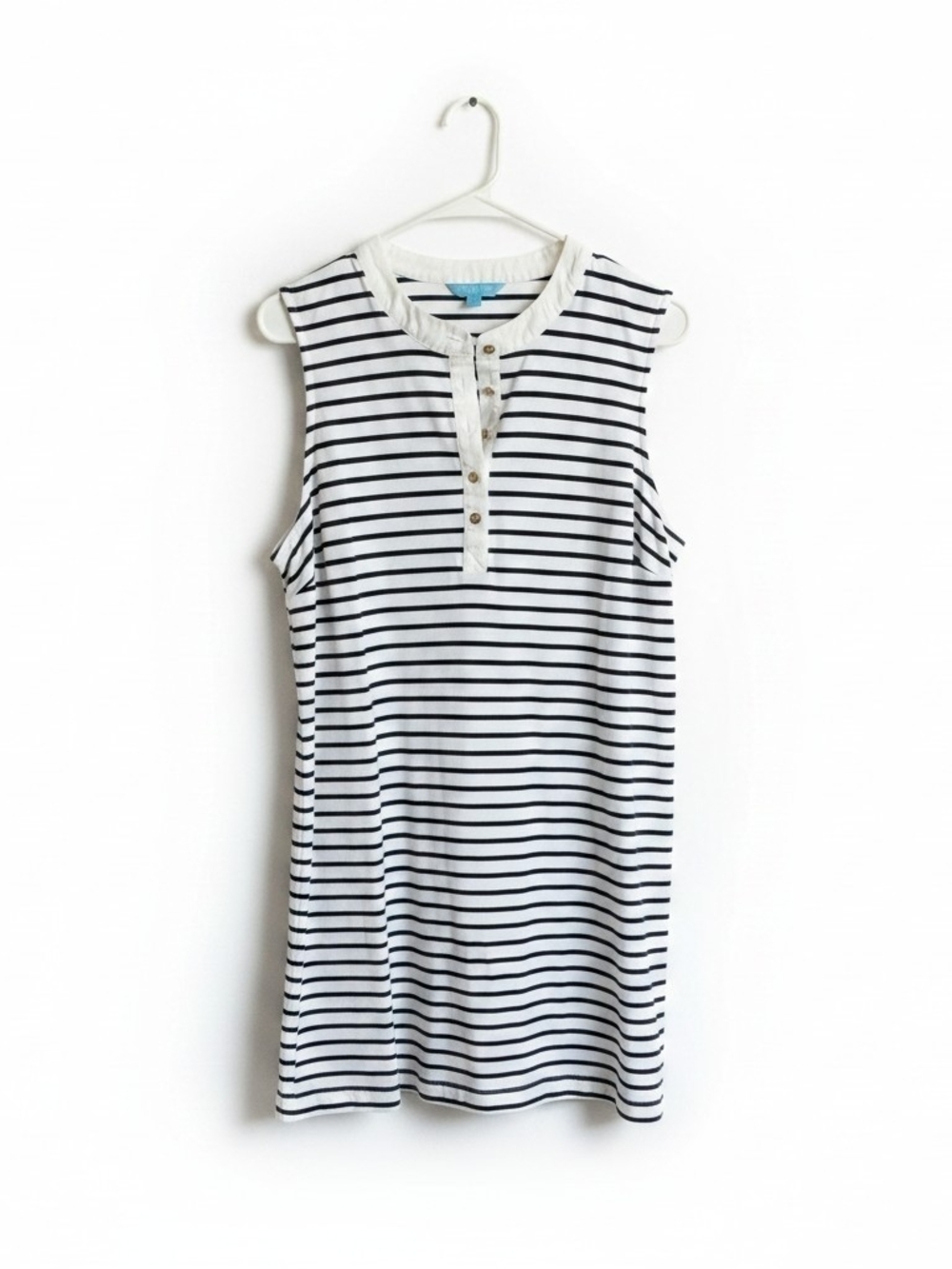 Draper James Sleeveless Striped Henley Dress - White & Blue